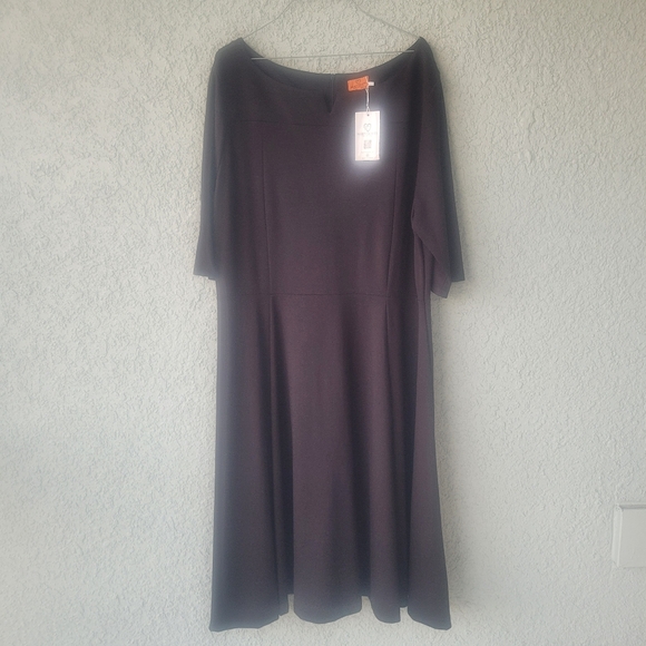 Marycrafts Women's Fit Flare Tea Midi Dress sz 22 black  NWT - Picture 3 of 11